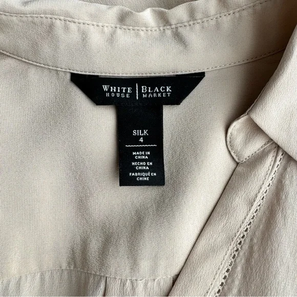 WHBM Silk Utility Blouse Size 4 Tan Long Sleeve Surplice V Neck High Low Casual - Picture 4 of 14